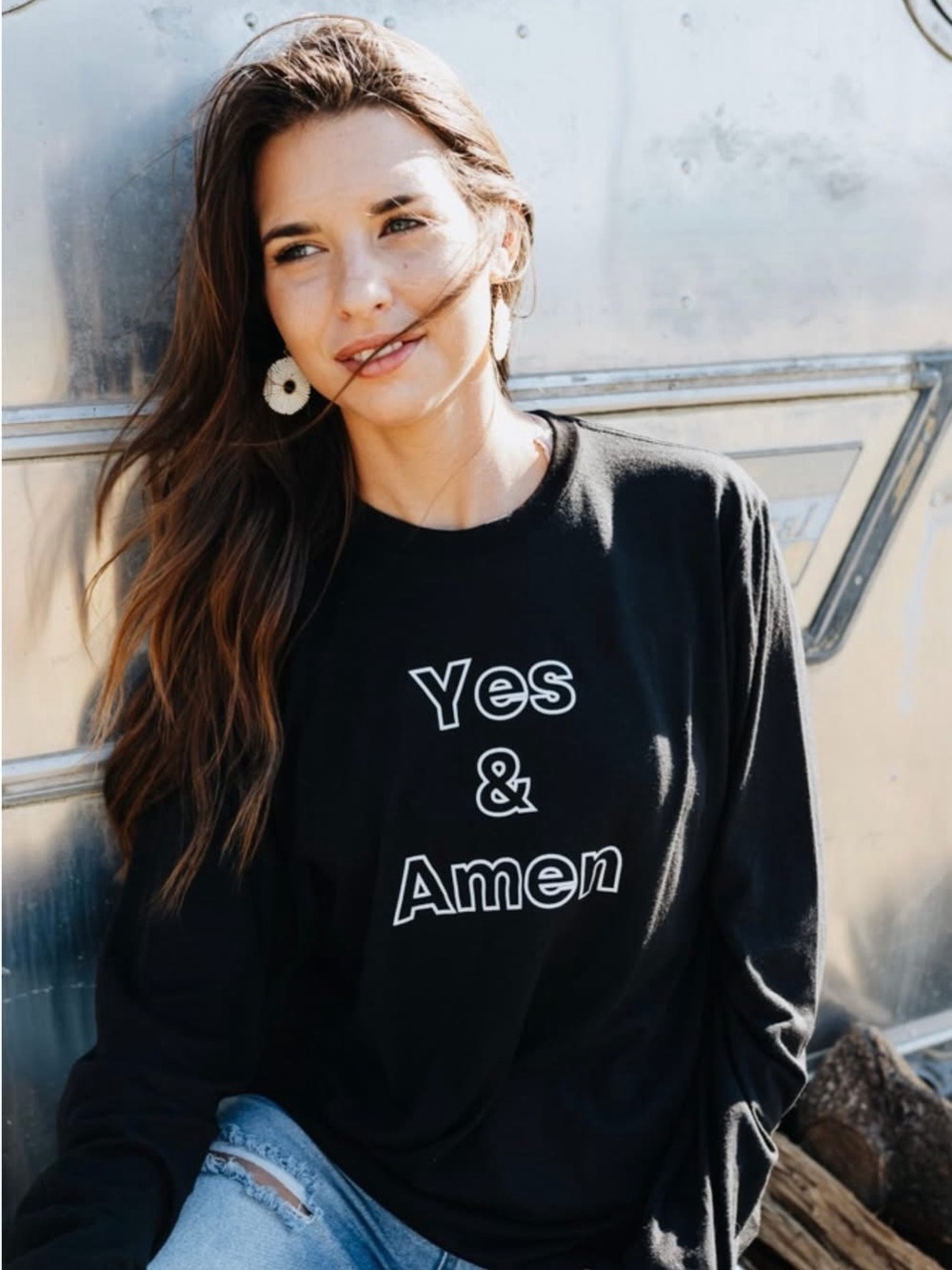 Graphic 'Yes & Amen' Black Long-Sleeve Tee